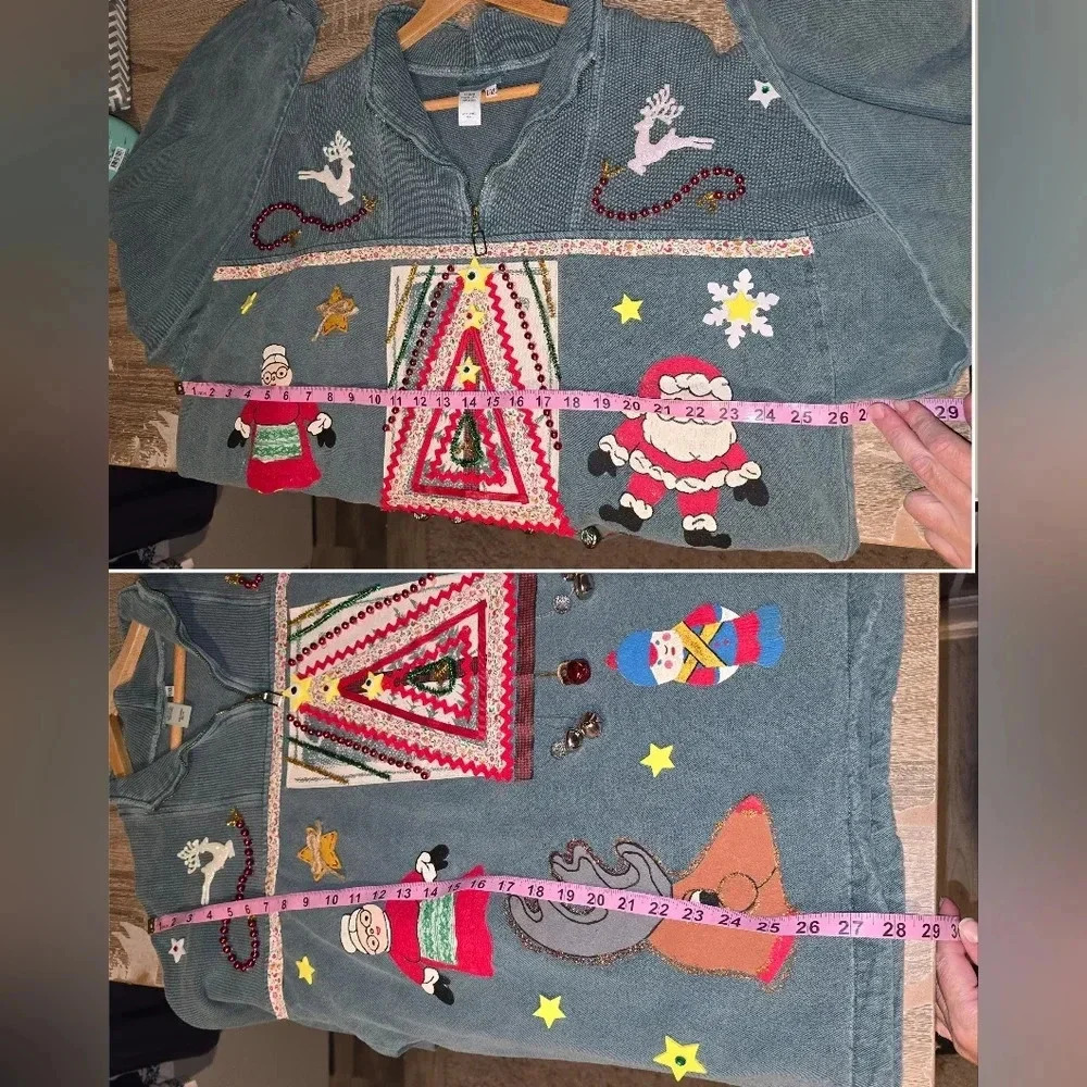 1 of a Kind Custom Handmade Ugly Christmas Sweater Bells Santa Women's XL XXL 2X - Picture 6 of 6